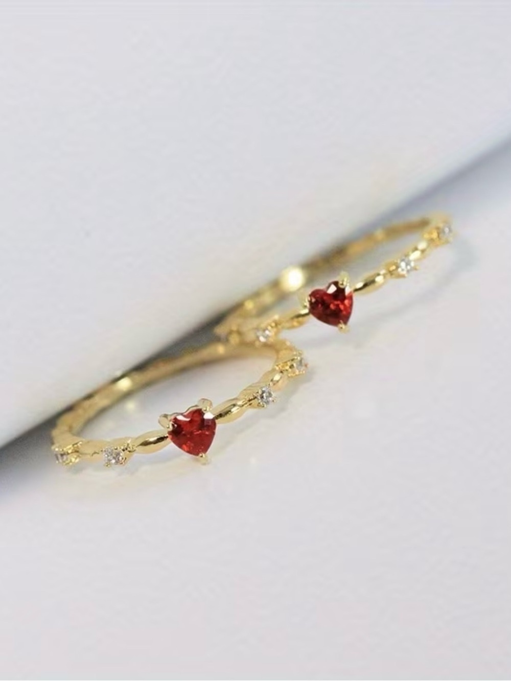 NEW! Gold Heart Ring with Red Gemstone. Elegant Heart Ring. Delicate Ring ❤️